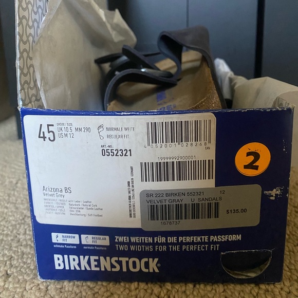 NIB Birkenstock Arizona Velvet Grey - Soft Footbed - Picture 3 of 7